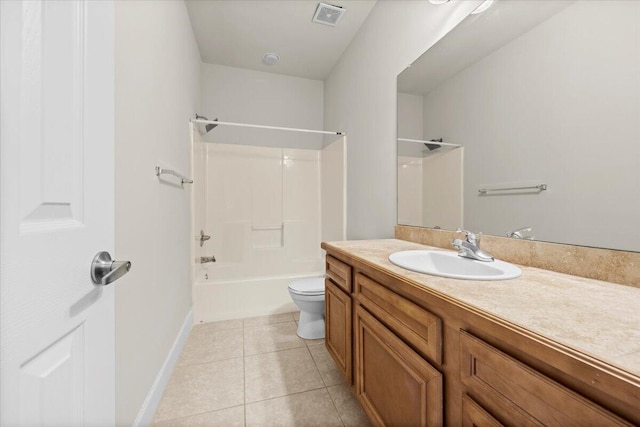 full bathroom with tile patterned flooring, vanity, toilet, and shower / washtub combination