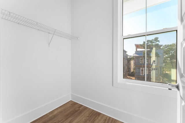 walk in closet featuring dark wood-type flooring