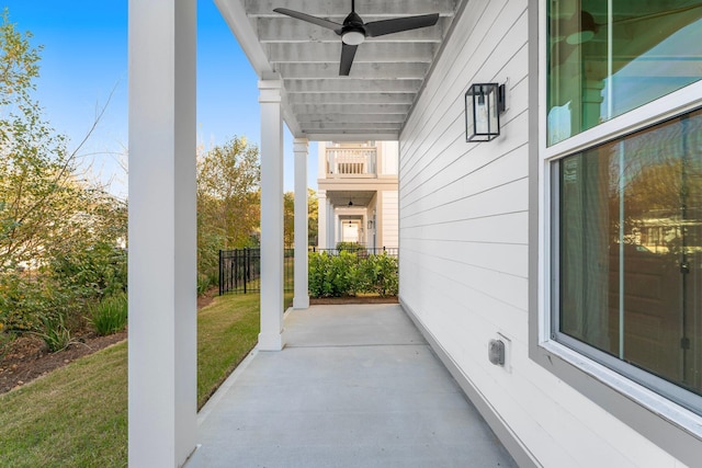 view of patio / terrace featuring ceiling fan