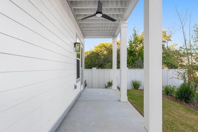 view of patio featuring ceiling fan