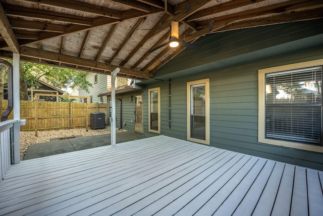 wooden deck featuring cooling unit