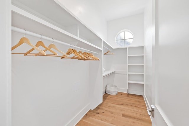 walk in closet with hardwood / wood-style floors