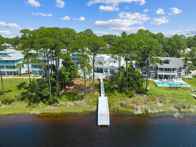 aerial view featuring a water view