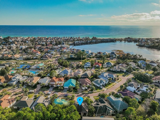 aerial view with a water view