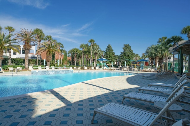 view of pool featuring a patio area