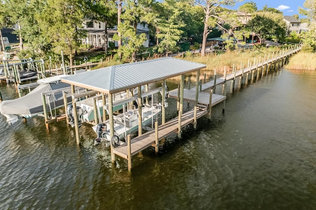 view of dock with a water view