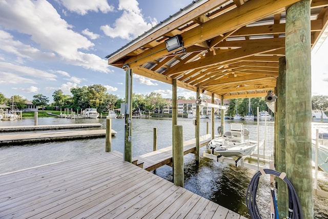 dock area with a water view