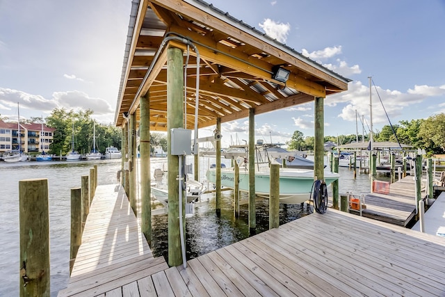 view of dock featuring a water view