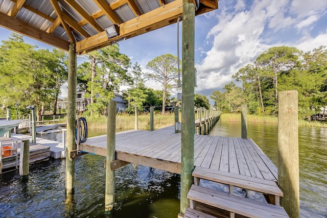 view of dock with a water view