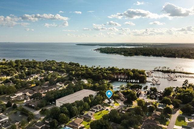 bird's eye view featuring a water view