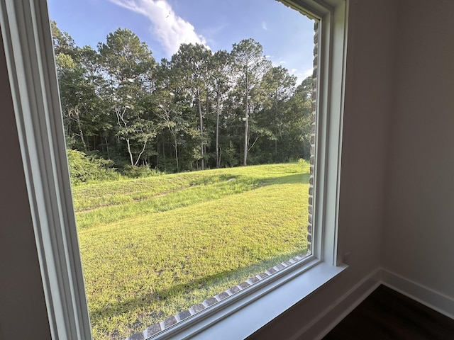 337 Shoal River Dr, Crestview, FL 32539 - detailed view of baseboards and a tree filled landscape