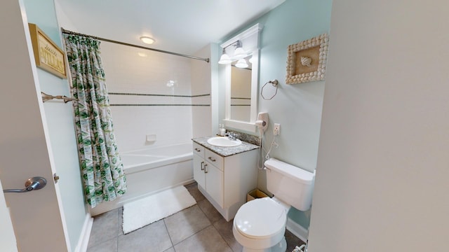 full bathroom with tile patterned flooring, vanity, shower / bath combination with curtain, and toilet