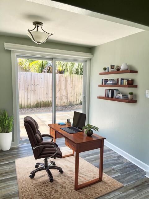 office area with dark wood-type flooring