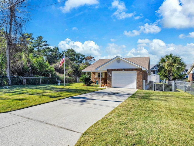 view of front of property featuring a garage and a front lawn