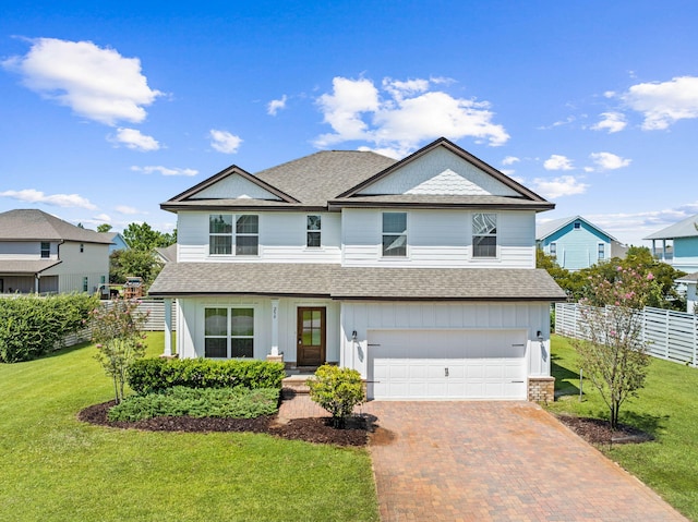 view of front facade featuring a front yard and a garage