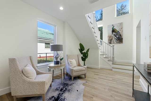 sitting room with light wood-type flooring