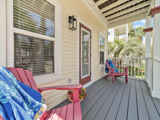 wooden deck featuring covered porch