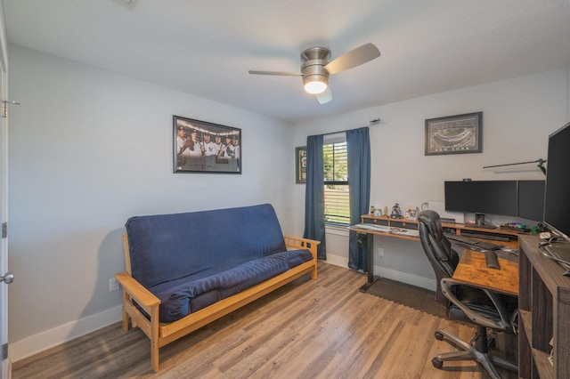 office featuring hardwood / wood-style floors and ceiling fan