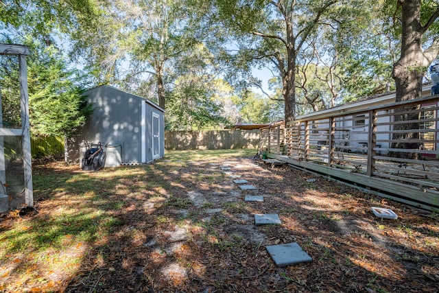 view of yard with a storage unit