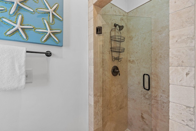 bathroom featuring a shower with shower door