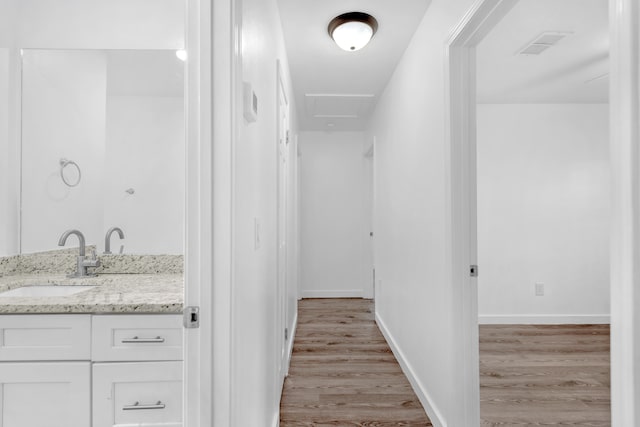 bathroom featuring hardwood / wood-style floors and vanity