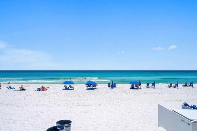 view of water feature with a beach view