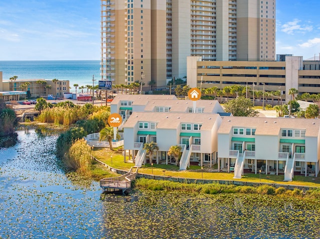 aerial view with a water view