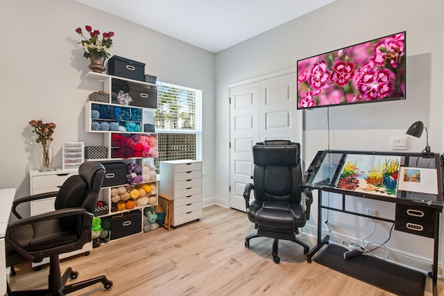 home office featuring light hardwood / wood-style flooring