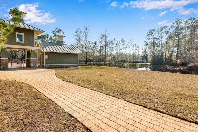 view of yard with a water view