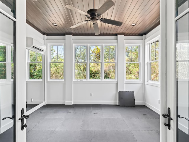 107 E Bermuda Dr, Santa Rosa Beach, FL 32459 - unfurnished sunroom with a wall mounted AC, wooden ceiling, and french doors