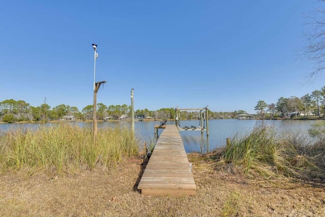 view of dock with a water view