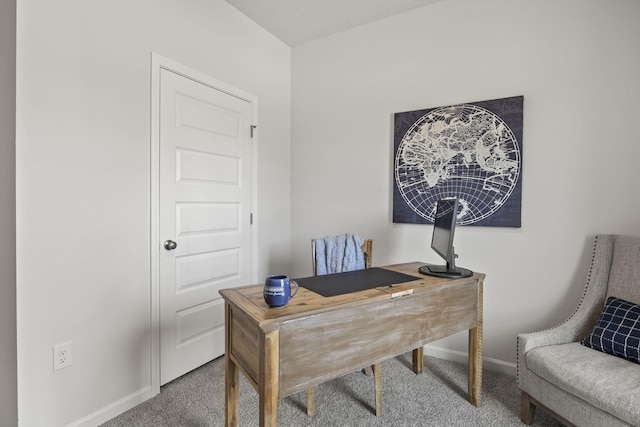 home office featuring carpet flooring