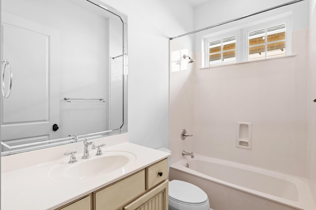 full bathroom with vanity, toilet, and tub / shower combination