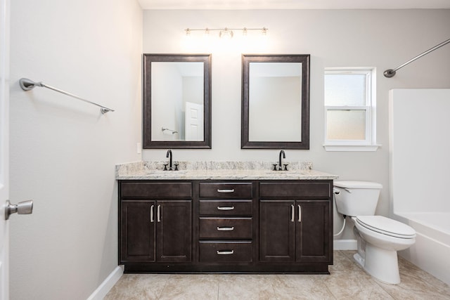 full bathroom with tile patterned flooring, vanity, toilet, and shower / bath combination