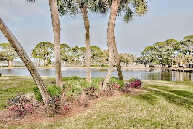 view of yard with a water view