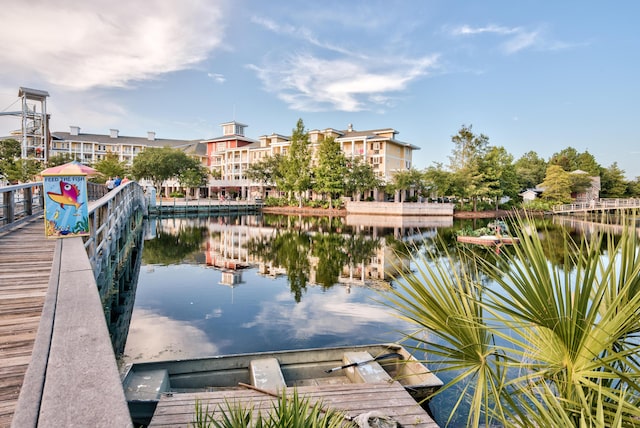 dock area with a water view