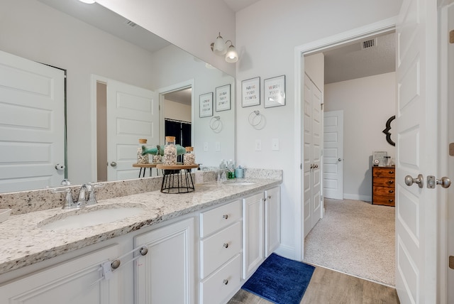 bathroom featuring hardwood / wood-style flooring and vanity