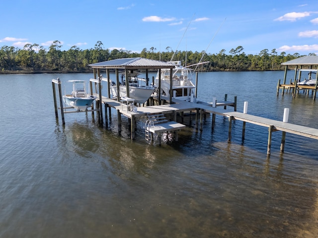 view of dock featuring a water view