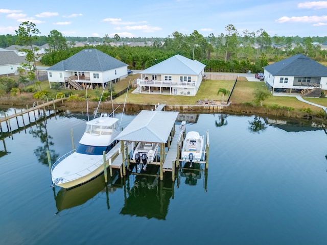 dock area with a water view