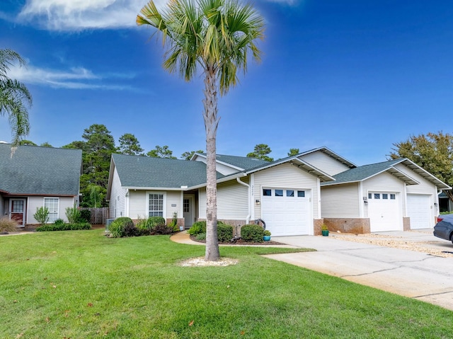 view of front of house featuring a garage and a front lawn