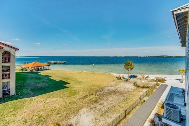 property view of water featuring a beach view