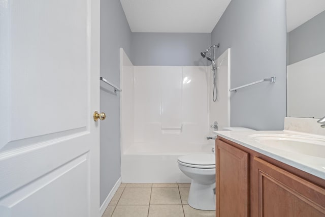 full bathroom with tile patterned floors, vanity,  shower combination, and toilet