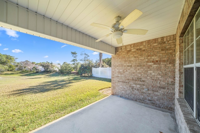 view of patio featuring ceiling fan