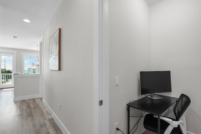 office area featuring light hardwood / wood-style floors