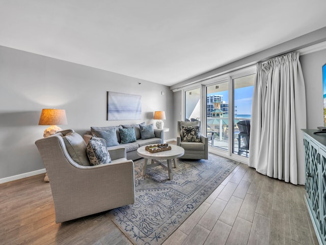 living room with light hardwood / wood-style floors