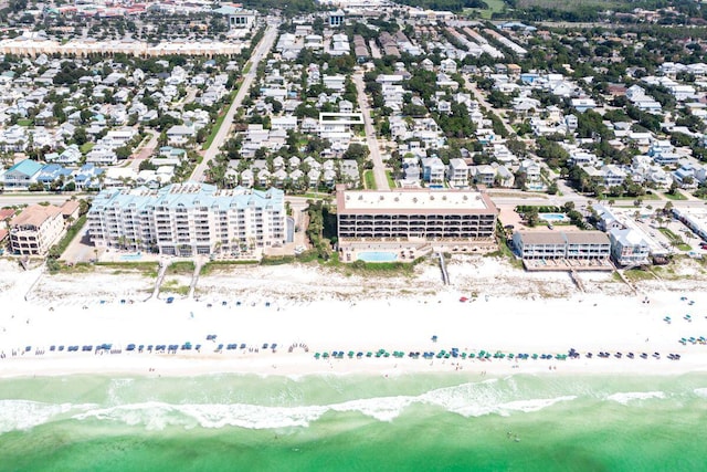 aerial view with a view of the beach and a water view