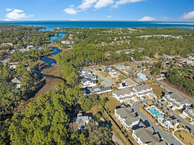 bird's eye view featuring a water view