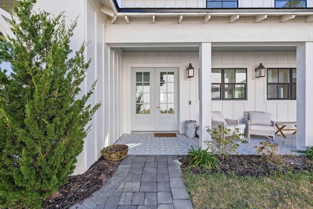 doorway to property featuring french doors