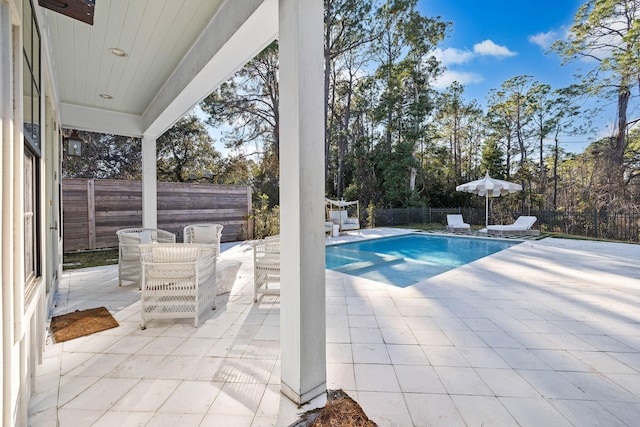 view of swimming pool featuring a patio