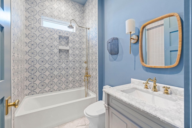 full bathroom with shower / washtub combination, vanity, and toilet